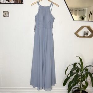 New Azazie Melinda Dusty Blue Maxi Dress Custom Size Pleated‎ Bridesmaid Formal